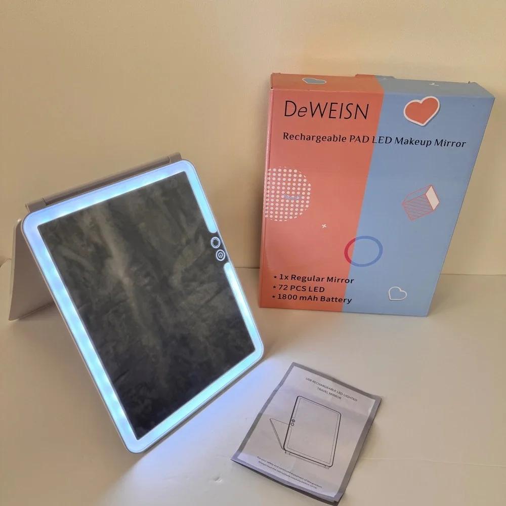 DeWEISN LED Makeup Mirror White Foldable Travel Portable Missing USB Cord Works